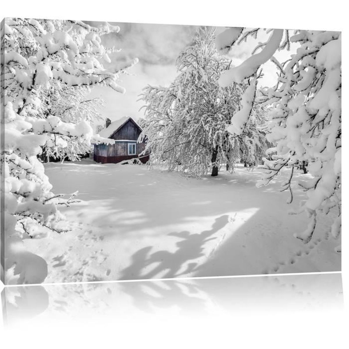 Toile imprimé chalet solitaire en hiver beau paysage noir ...