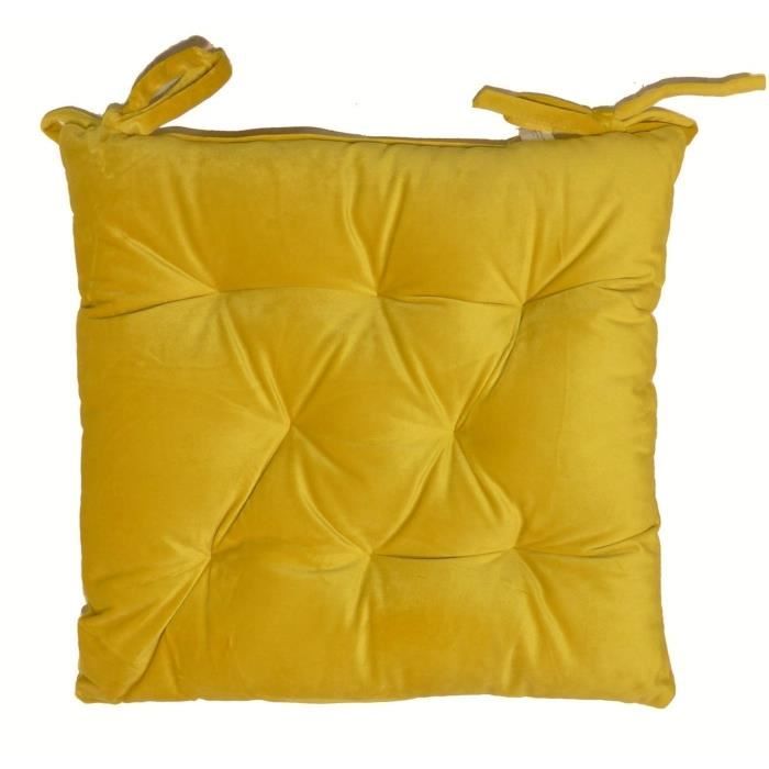 Galette de chaise velours 8 points 40x40 cm Curry