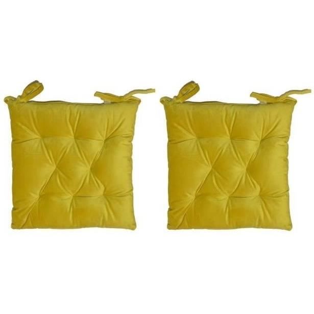 Lot de 2 galettes de chaise velours 8 points - 40x40 cm - Curry