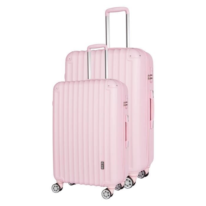 CDB Set de 2 Valises Chariots Rigides ABS Pastel 8 Roues 48-69cm Rose