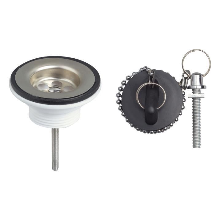 WIRQUIN Bonde de lavabo à bouchon SP174X - Plastique - Chainette avec anneau : 250 mm