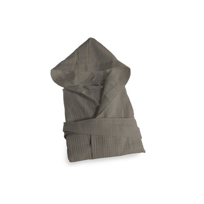 SOLEIL D'OCRE Peignoir Nid d'Abeille à capuche - Taille XL - 100% Coton - Taupe
