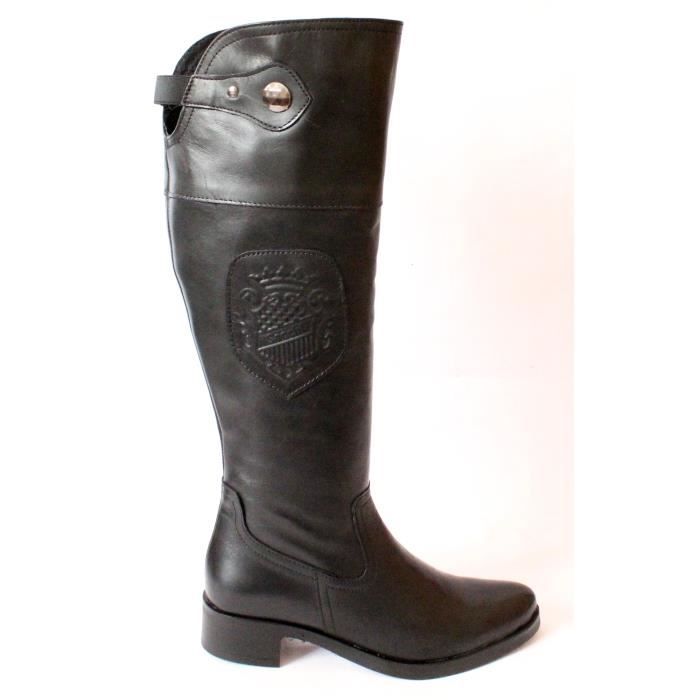BOTTES CAVALIERES FEMME CUIR NOIR T 36 NEUVES