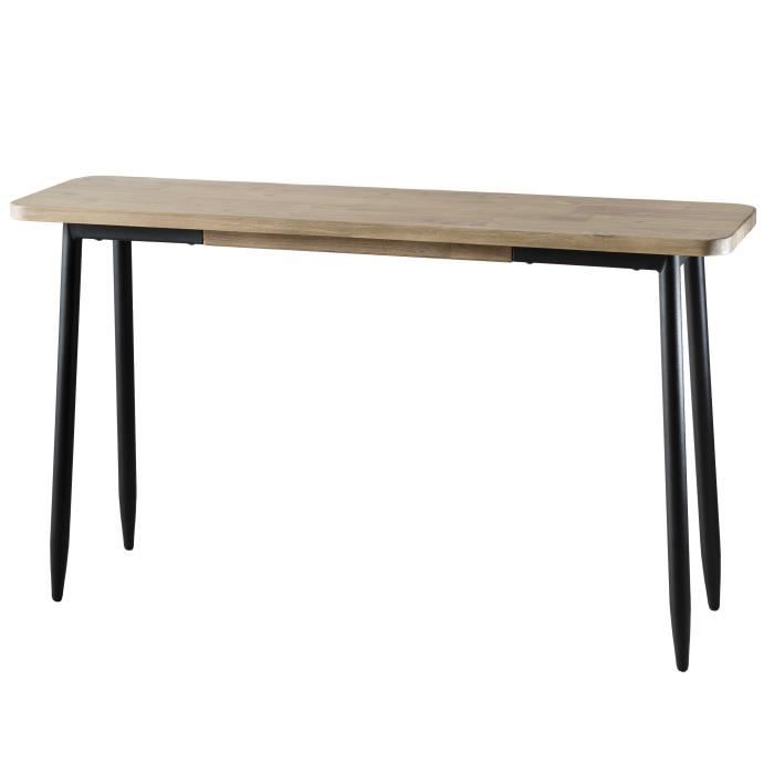 Console scandinave en bois acacia massif décor chêne clair cérusé + pieds en métal noir - L 140 cm
