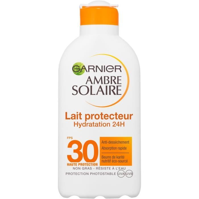 GARNIER Ambre Solaire Lait protecteur - FPS 30 - Hydratation 24h - 200 ml