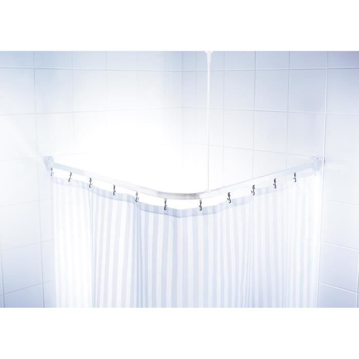 Barre de douche d'angle coulissantes + crochets - 90 x 90 x 90cm - Blanche