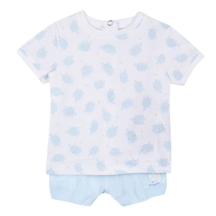 3 POMMES Ensemble Tshirt et Short Bleu Ciel Bébé Garçon