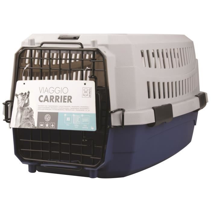 M-PETS Caisse de transport Viaggio Carrier XS - 48,3x32x25,4cm - Bleu et gris - Pour chien et chat