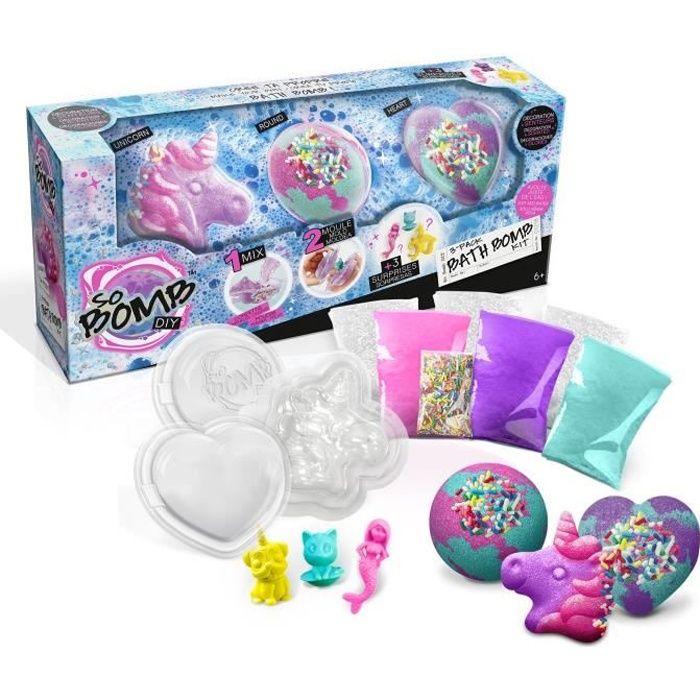 CANAL TOYS - SO BOMB DIY - Pack de 3 Bath Bomb - Licorne, CŒur & Diamant - Fabrique tes bombes de bain effervescentes !