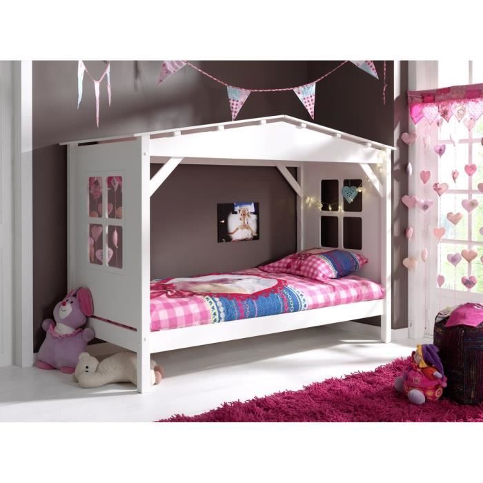 PINO Lit enfant cabane et tiroirs 90x200 - Blanc