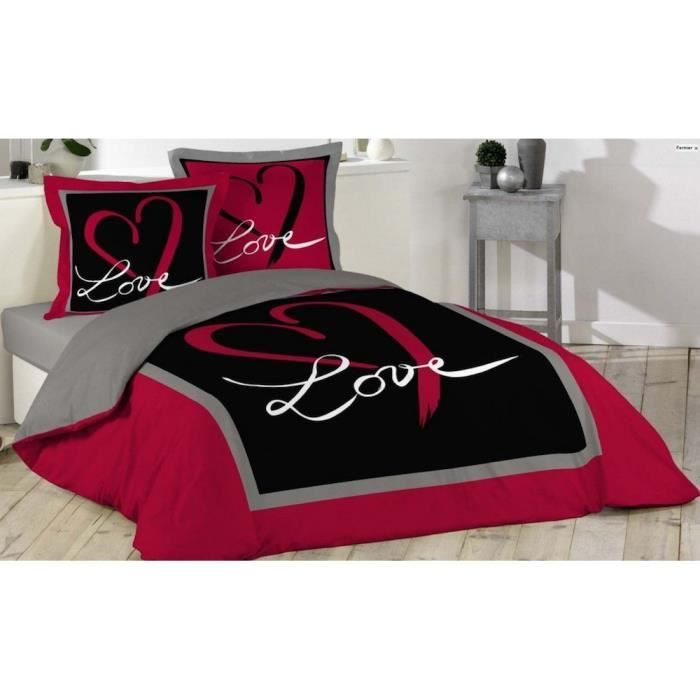 Housse de Couette Noir et Rouge , LOVE , 100% coton + 2 ...