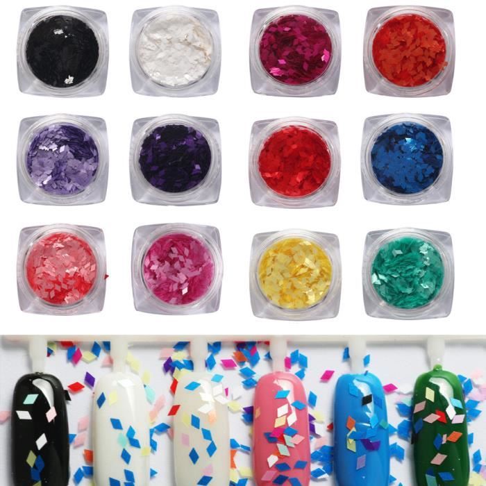 12 Couleurs Ongles Glitter Paillettes Shinning Ongles Miroir Poudre