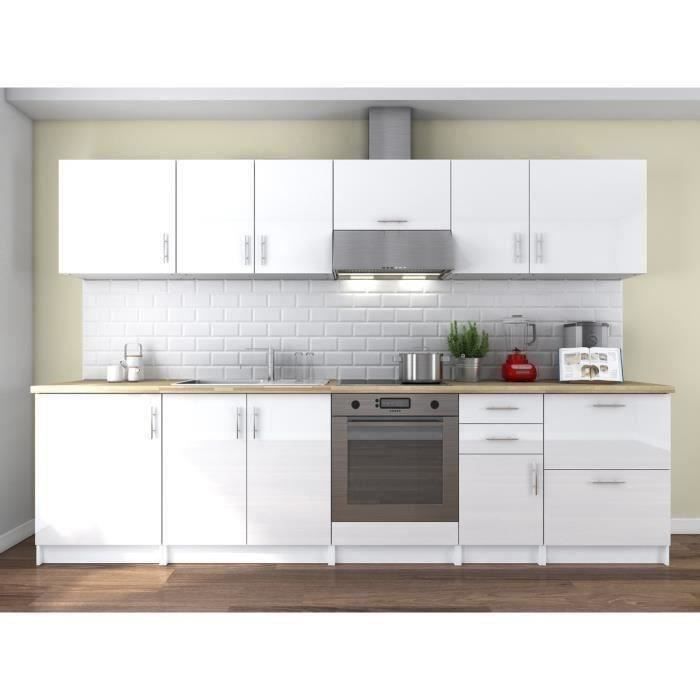 OBI Cuisine complète L 300 cm - Blanc laqué brillant
