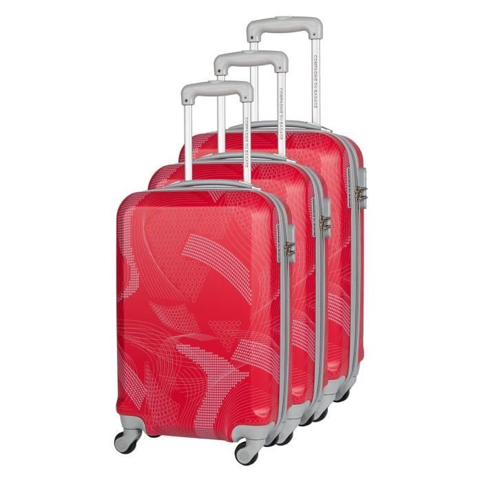CDB Set de 3 Valises Chariots Rigides ABS Imprimé 4 Roues 51-61-71cm Rouge