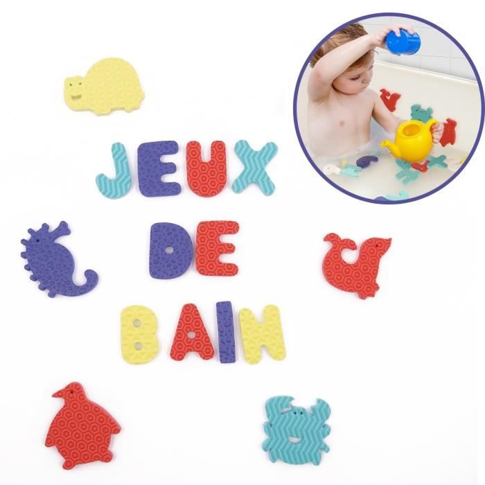 LUDI Jouets de bains en bocal: lettres, chiffres et animaux - 12 x 20 x 12 cm - Mousse 100% EVA