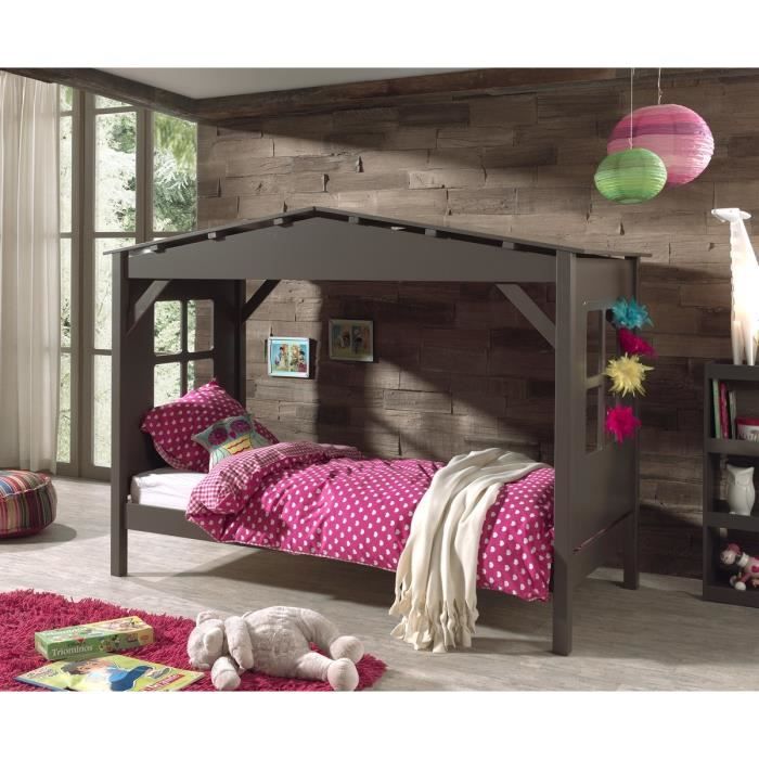 PINO Lit enfant cabane 90x200 - Taupe