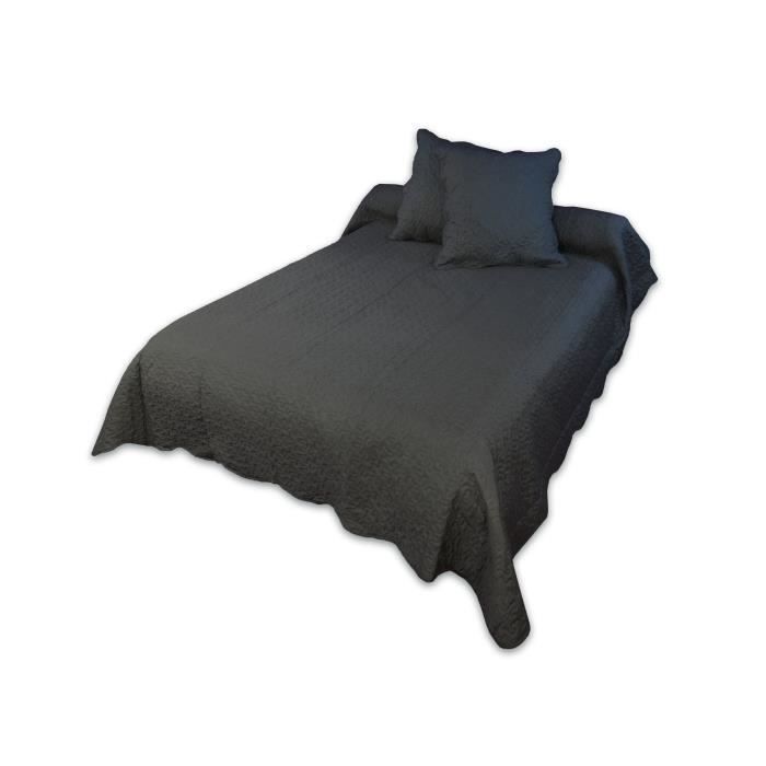 SOLEIL D'OCRE Couvre Lit Boutis 240x260 Anthracite + 2 taies d'oreiller