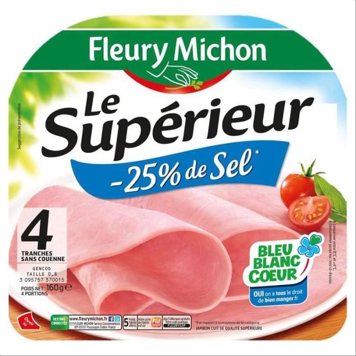 FLEURY MICHON Le Supérieur Jambon blanc Taux de sel réduit 4 tranches 160g Achat / Vente