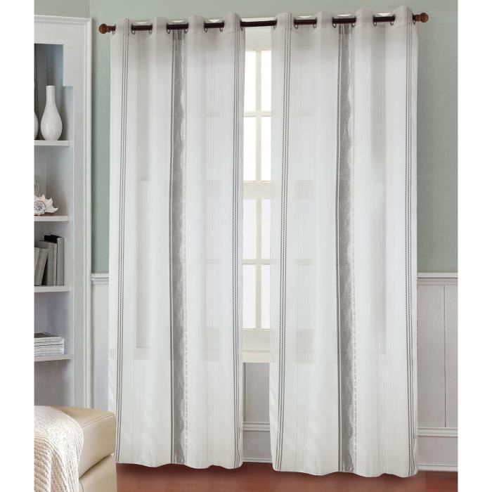 Paire de voilages rayures 140x260 cm Ecru