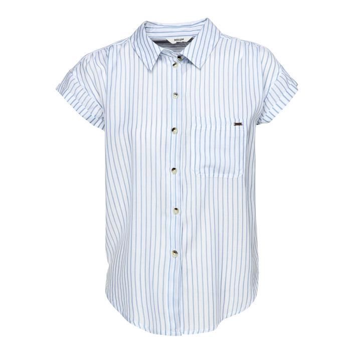 DEELUXE - Chemisier Blanc Rayé Bleu Clair Manches Courtes