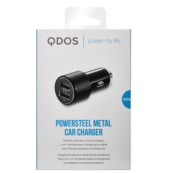 QDOS Chargeur allume cigare Power Steel Noir