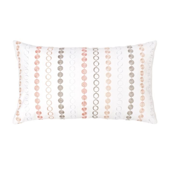 Coussin Stello - Coton brodé viscose - 30 x 50 cm - Orange saumon