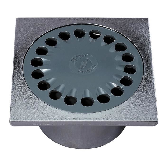 WIRQUIN Bonde de sol SP6001B - 10 x 10 cm - Ø 40 mm - Corps gris chromé - Grille inox - à coller