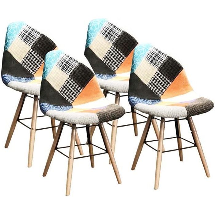 Lot de 4 chaises de salle à manger design scandinave - PATCHWORK ... Lot de 4 chaises de salle à manger design scandinave - PATCHWORK ...