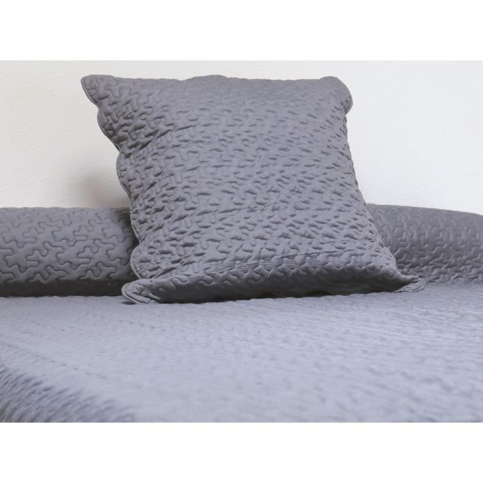 SOLEIL D'OCRE Couvre Lit Boutis 220x240cm Anthracite + 2 taies d'oreiller