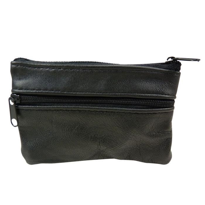 Porte-monnaie Compact Femme En Cuir Noir - Mini Porte-monnaie Avec Compartiment à Pièces Zip
