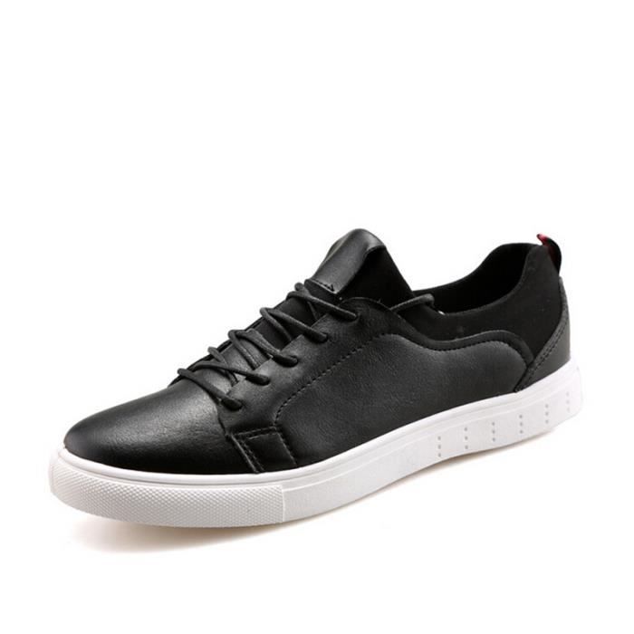 Chaussures Baskets Homme Mode Tress e En CUIR Noir 60 OFF