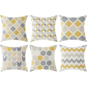 HOUSSE DE COUSSIN Topfinel 6 Pcs Housses de Coussin Jaune Géométriqu