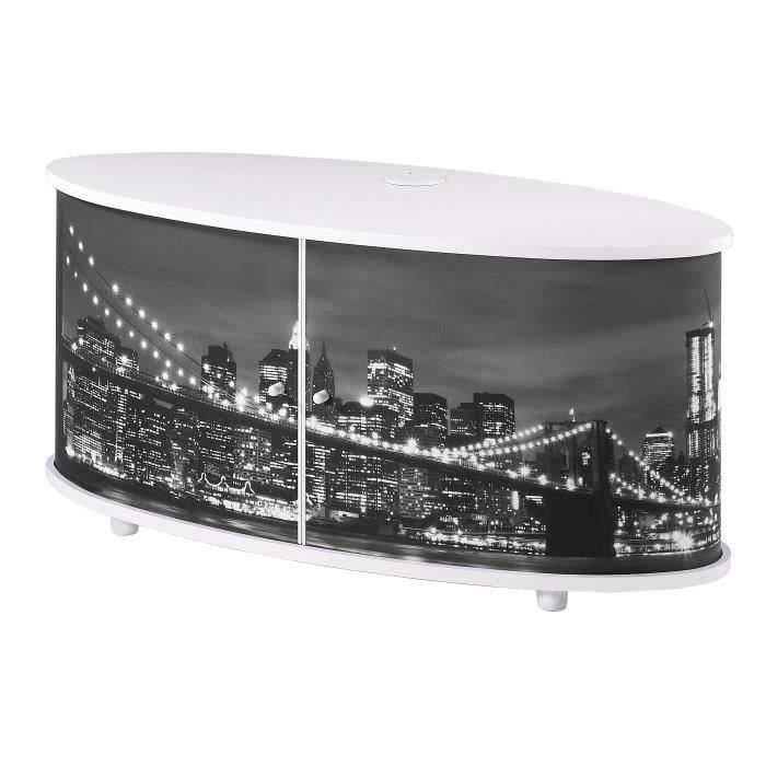 PRINT Meuble TV contemporain imprimé New York et blanc mat - L 110 cm