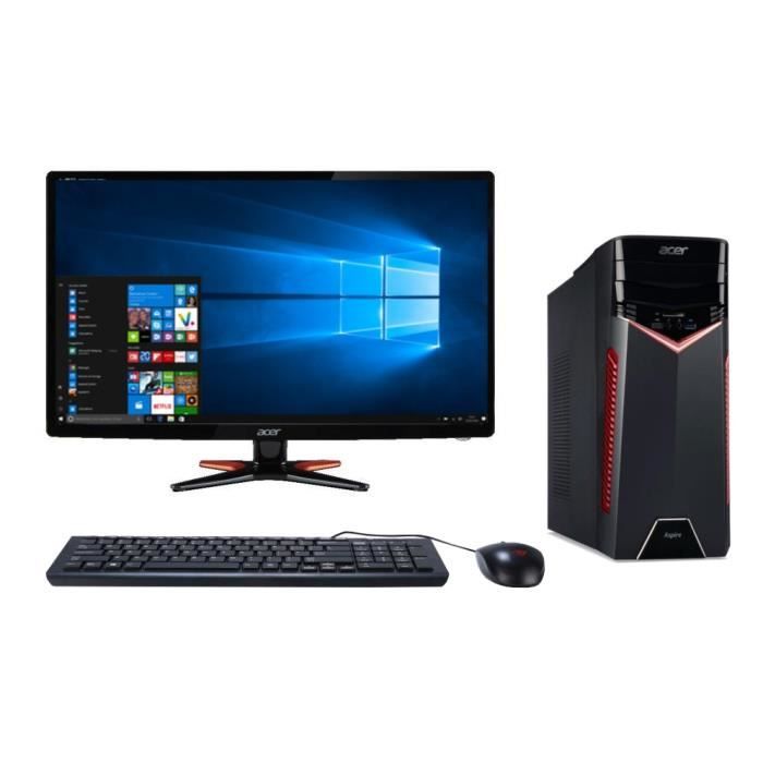 ACER PC de bureau Gamer Aspire GX-781 - RAM 8Go -Core i5-7400 - Stockage 128Go SSD + 1To- GTX 1070 - Win 10 + Ecran Predator 24\