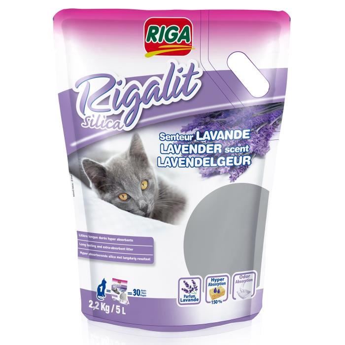 RIGA Litière silice Doypack - Senteur lavande - 2,2 kg - 5 L