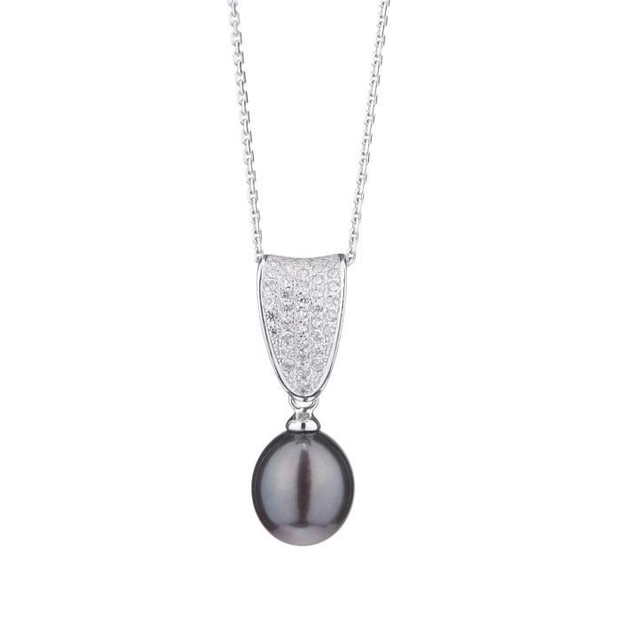 NACRE DE PERLE Chaîne et Pendentif Perle Noire et Argent 925° Femme