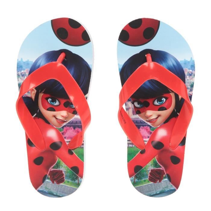 MIRACULOUS - Tongs Rouge et Bleu Lady Bug Sérigraphiées - Enfant Fille