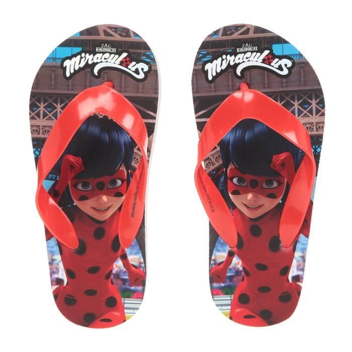 MIRACULOUS - Tongs Rouge et Gris Lady Bug Sérigraphiées - Enfant Fille