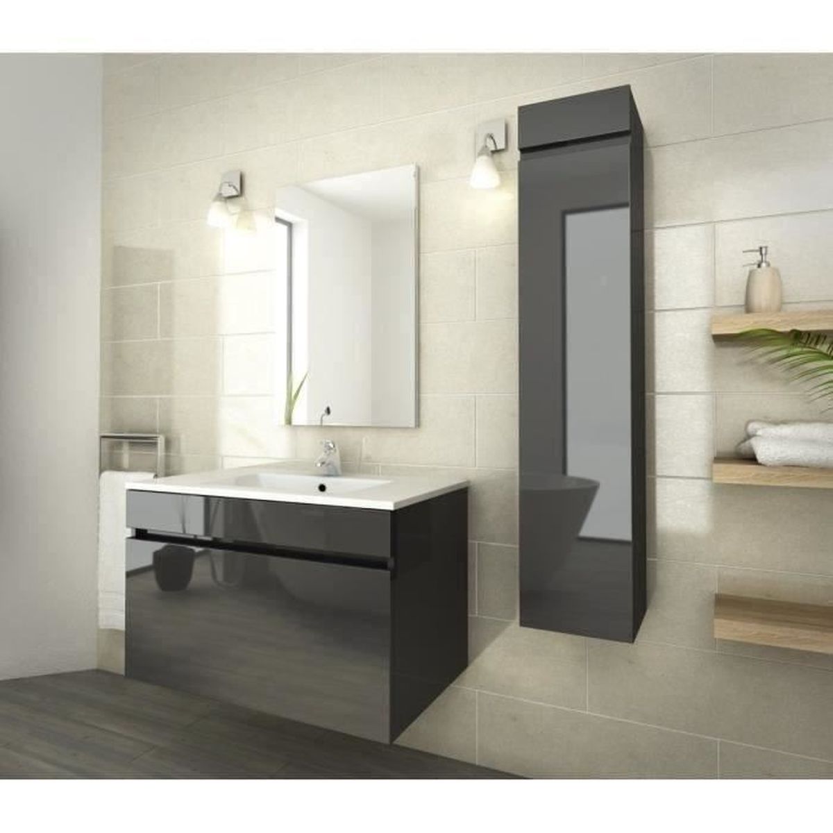 LUNA Ensemble salle de bain simple vasque L 80 cm - Gris ...