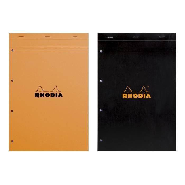 RHODIA - Bloc perforé - 21 x 31,8 - 160 pages 5 x 5 - Papier Velin Surfin P.E.F.C 80G - 2 couleurs aléatoires (Lot de 3)