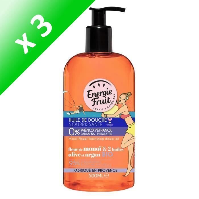 ENERGIE FRUIT Huile de douche Monoï - 500 ml (Lot de 3)