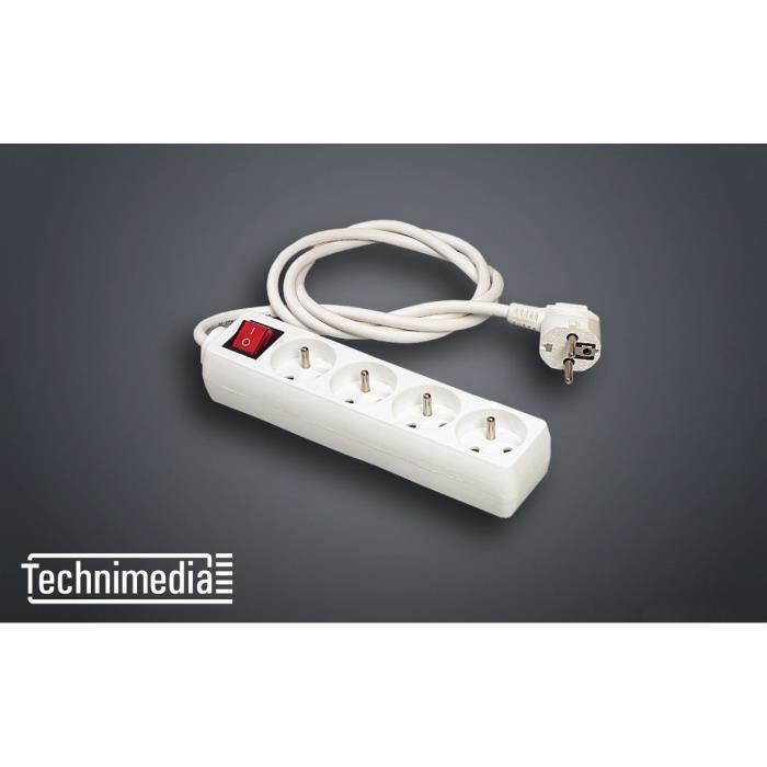 TECHNIMEDIA Bloc multiprise avec interrupteur 3 x 2P + T - 3 x 1 mm² - 3680 W - Cordon de 1 m