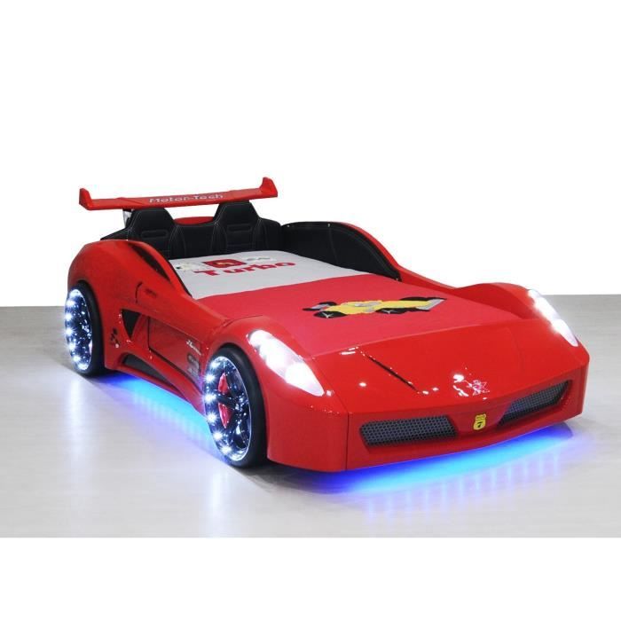 lit voiture garçon v7 leds, lit enfant 90x190 (rouge) - achat