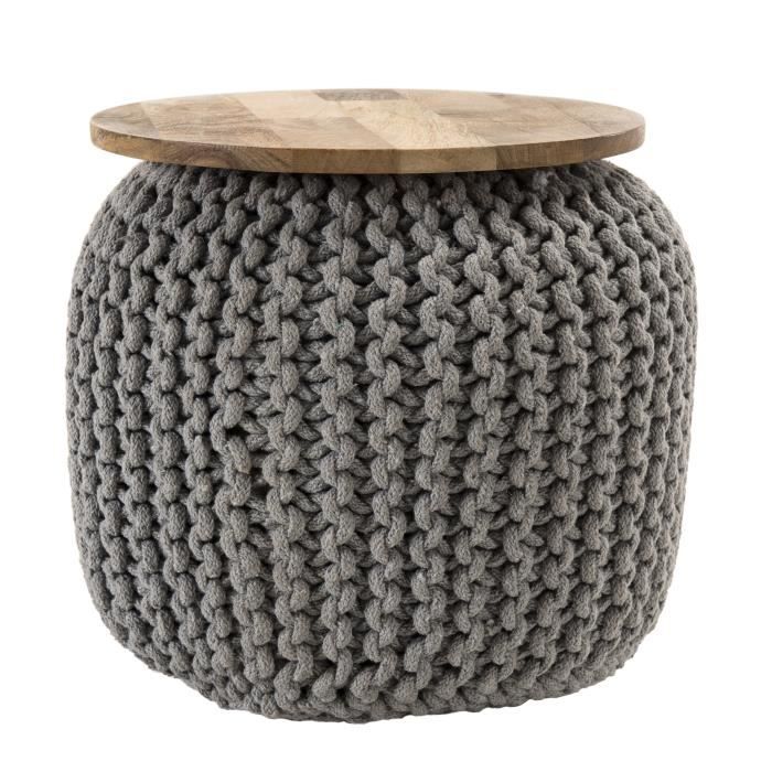 Tabouret rond Denpasar - Manguier et coton gris - 40 x 40 cm