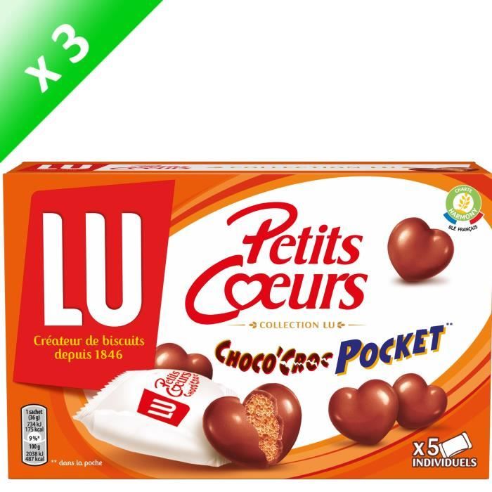 Lot de 3 LU Petits CŒurs Choco'Croc Pocket