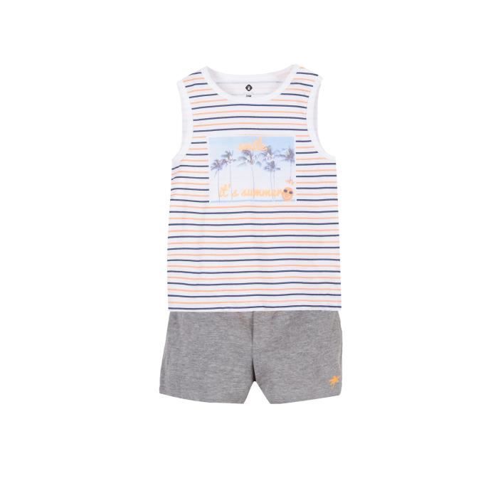 Z Ensemble Débardeur Rayé Orange et Short Gris Chiné Bébé Garçon