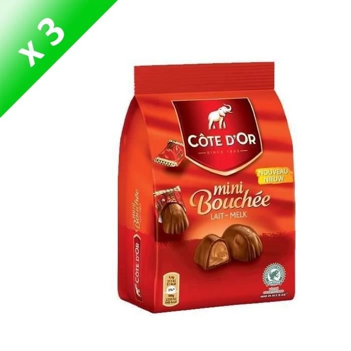 COTE D'OR Mini bouchées chocolat au lait fourrée aux noisettes et amandes - 122 g x3