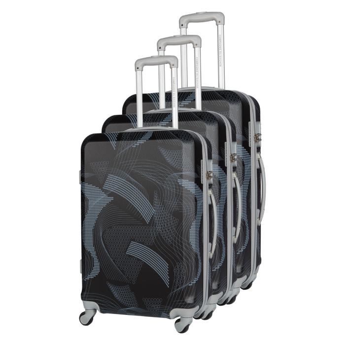 CDB Set de 3 Valises Chariots Rigides ABS Imprimé 4 Roues 51-61-71cm Noir