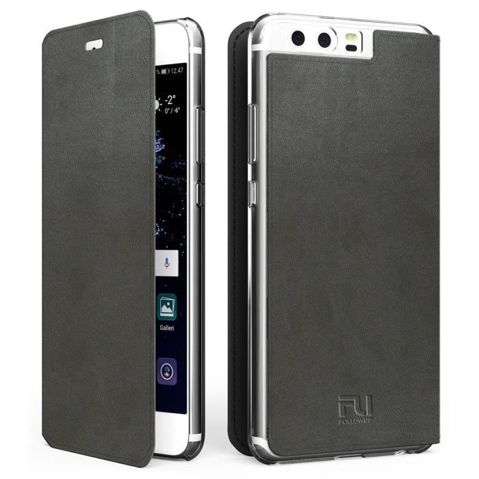 FOLLOW UP Etui Parisian Folio Huawei p10 - Gris métal
