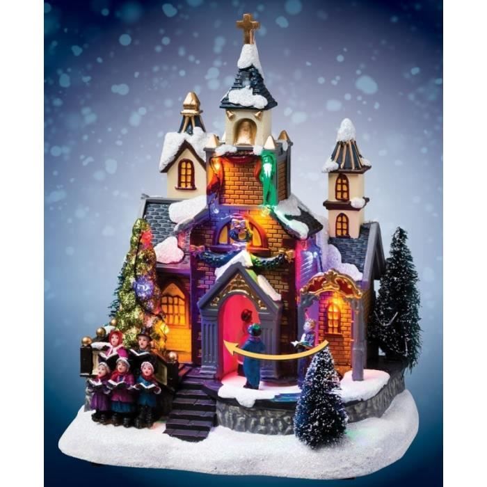 Village de Noël Eglise Lumineux Piles